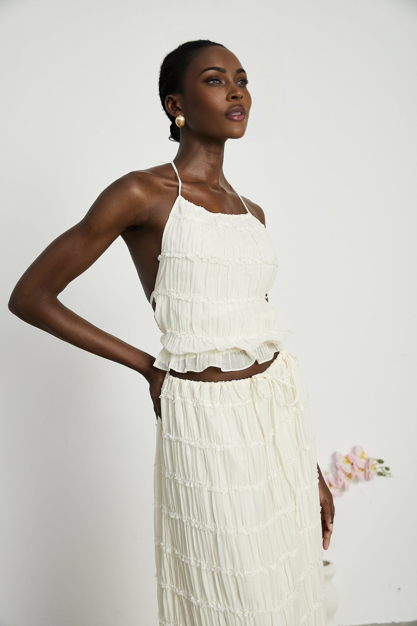 Alyssa pleated top skirt matching set