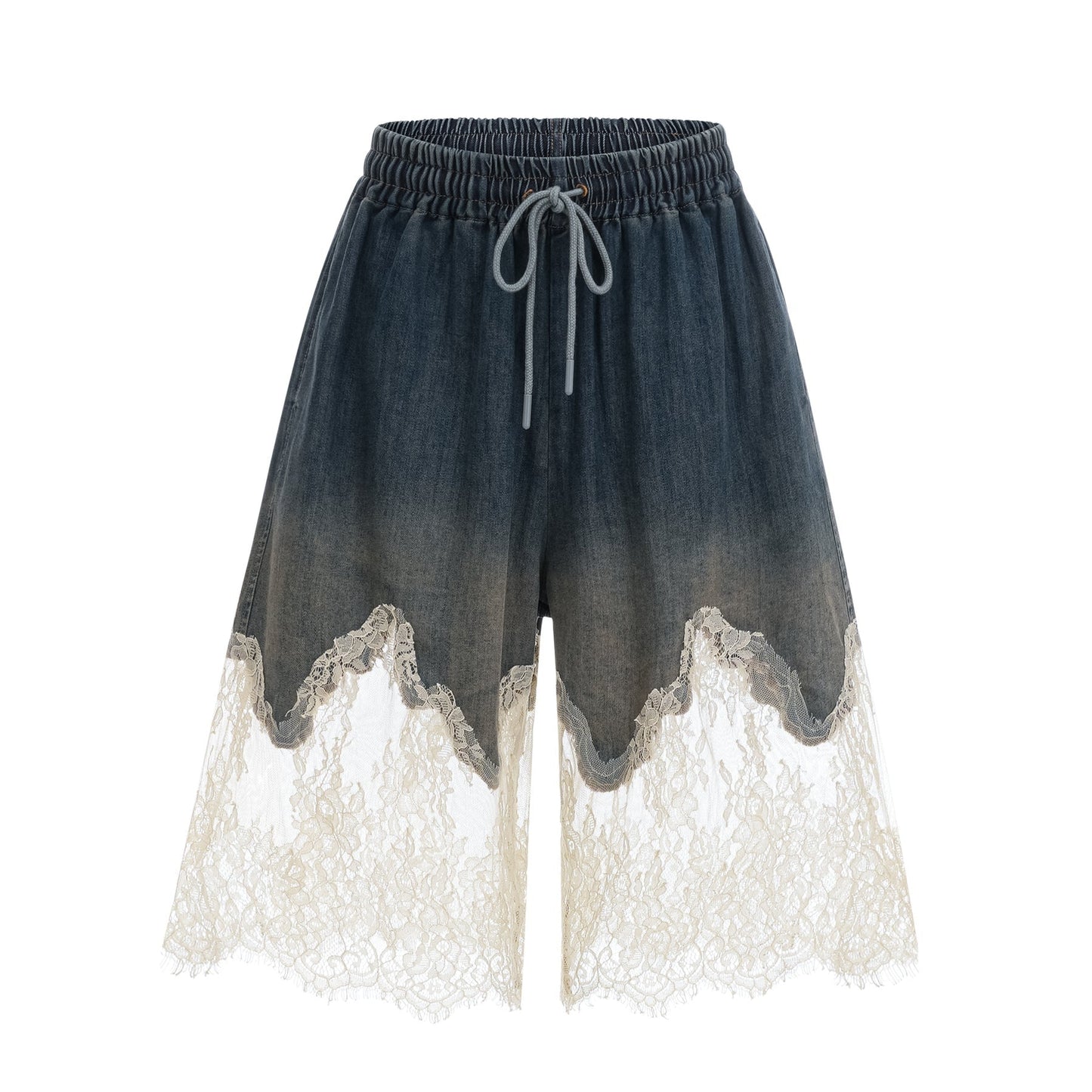 Sylvie lacedetail denim top shorts matching set