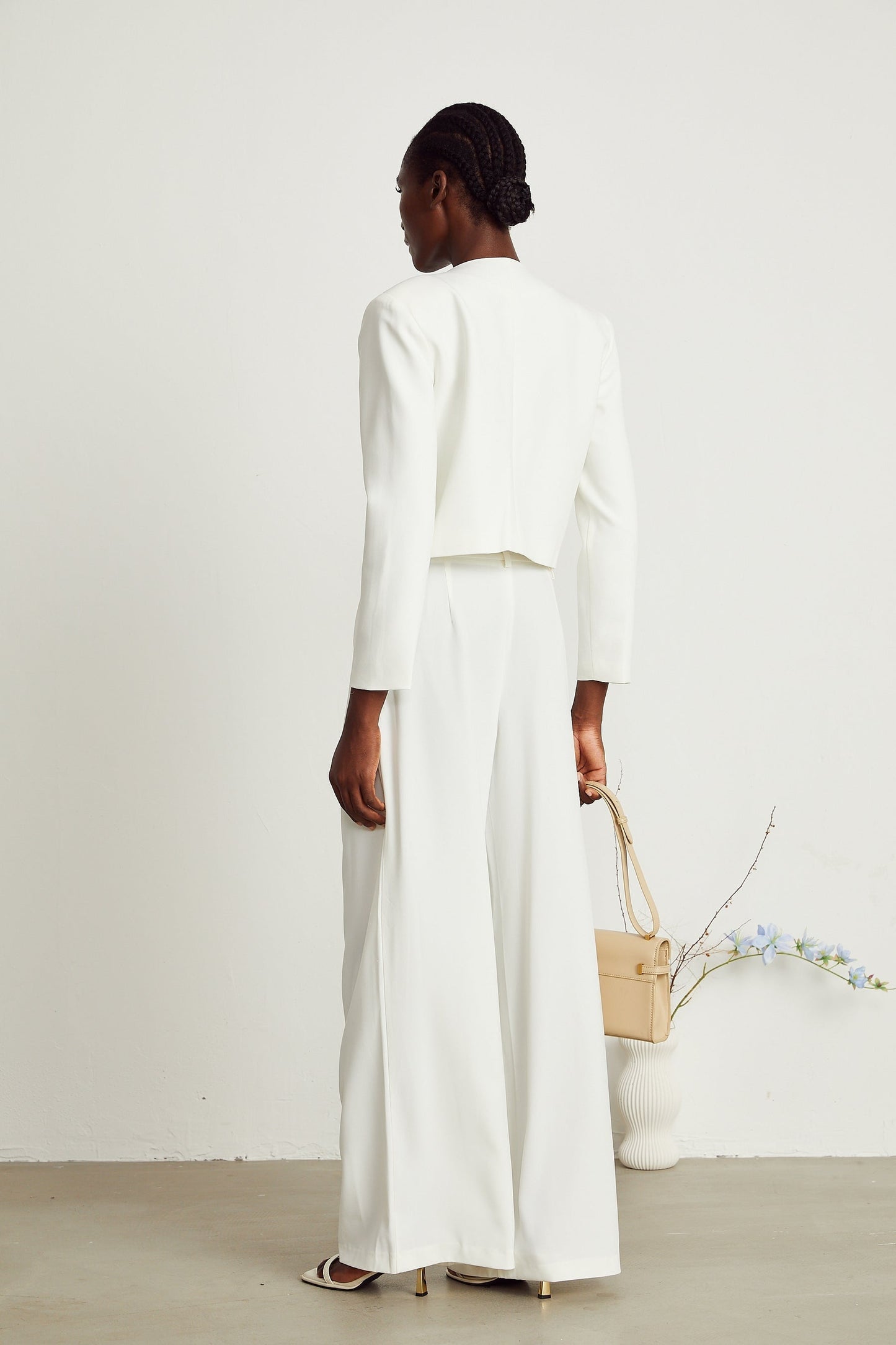 Agnès white embellished jacket trousers matching set