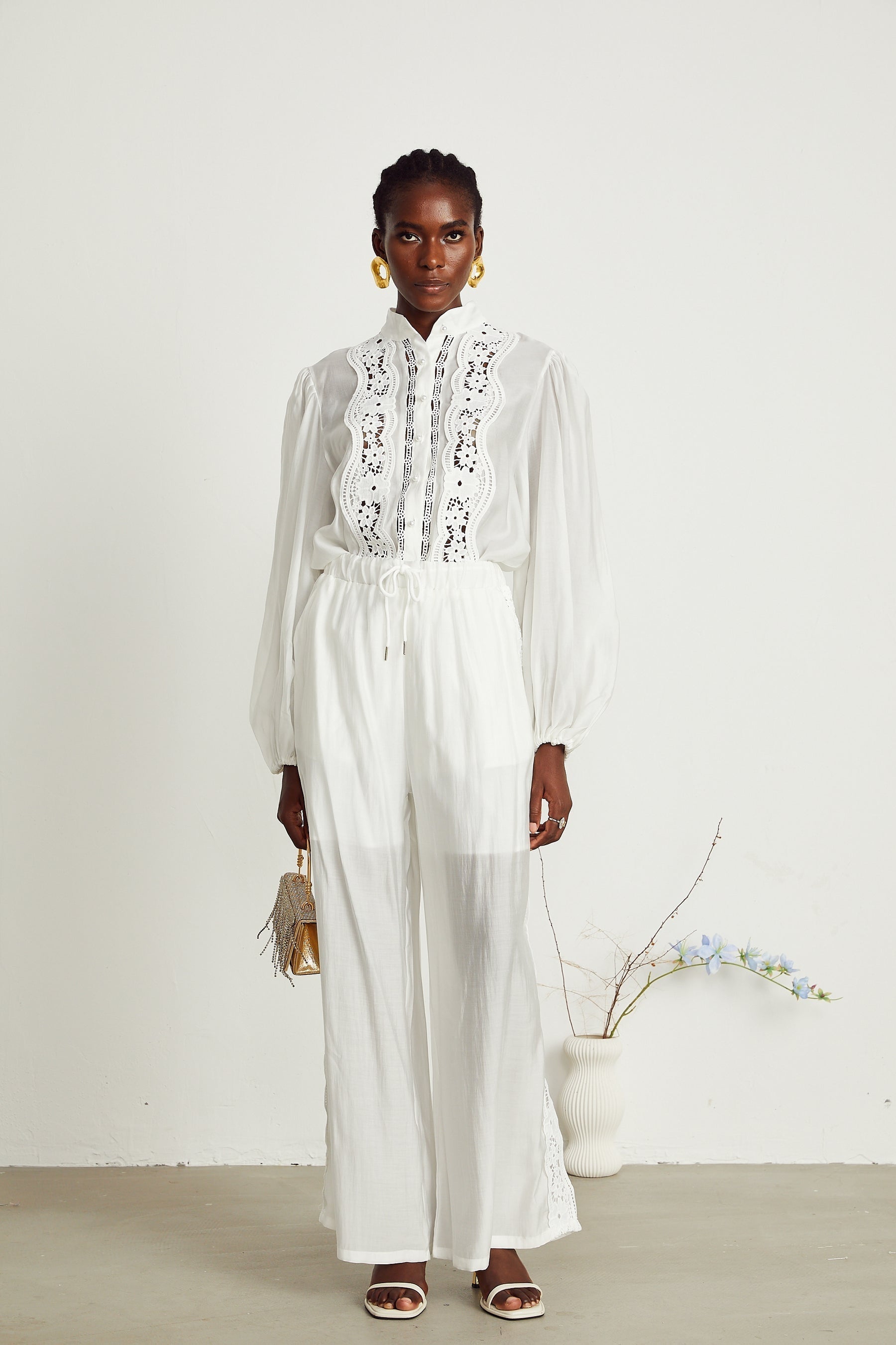 Yasmine semisheer shirt trousers matching set