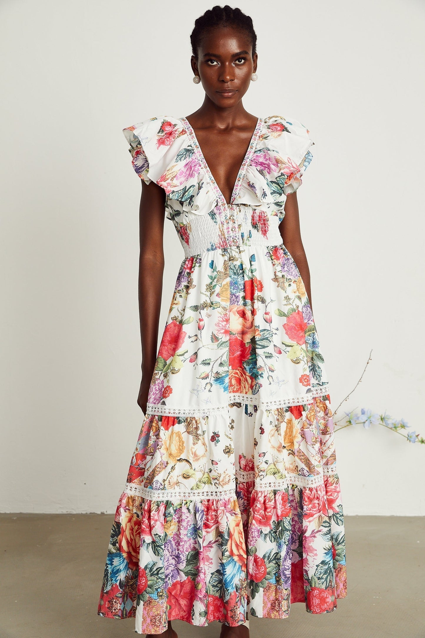 Claire floralprint ruffled midi dress