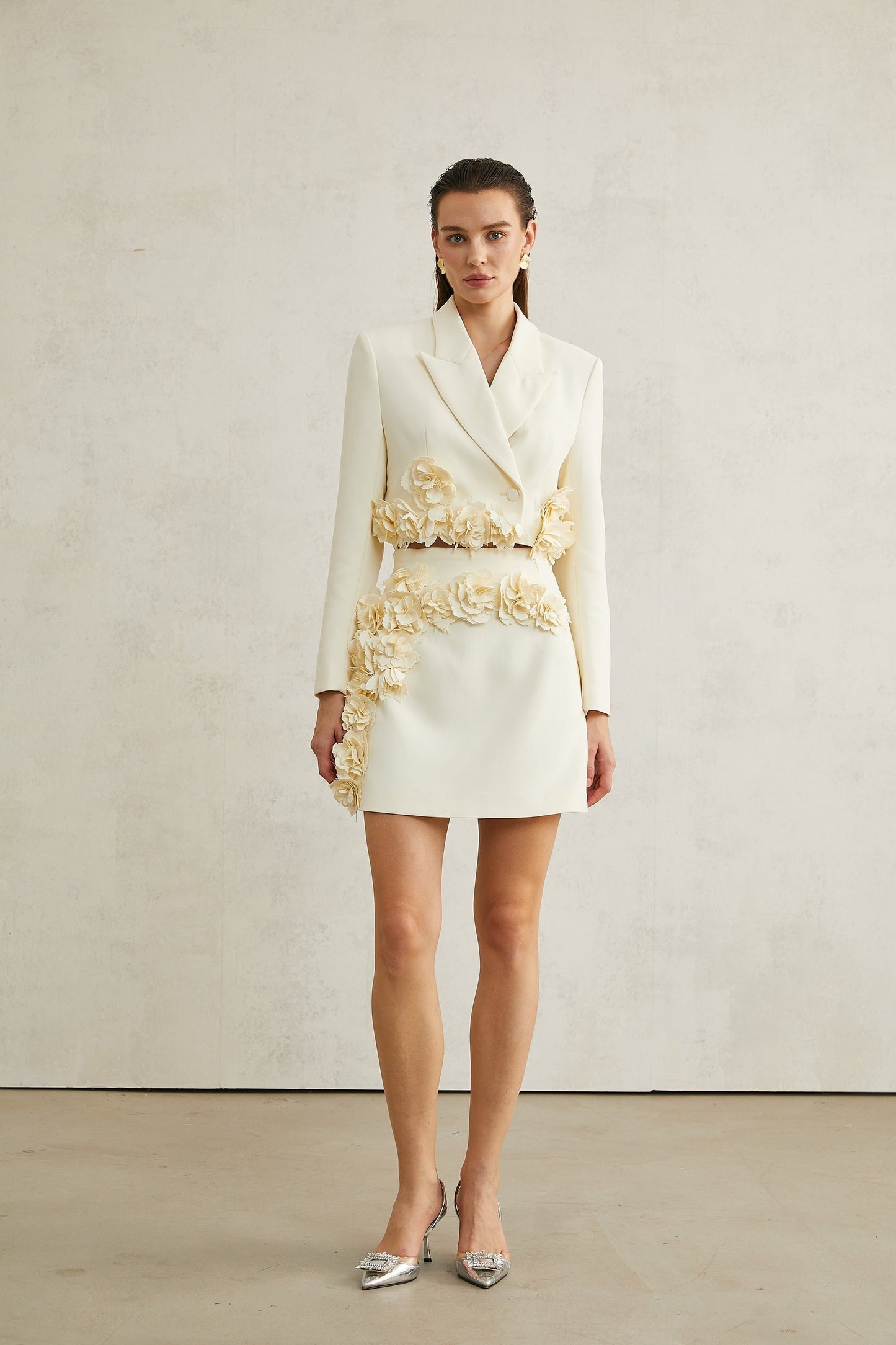 Vivien floralappliqué jacket skirt matching set