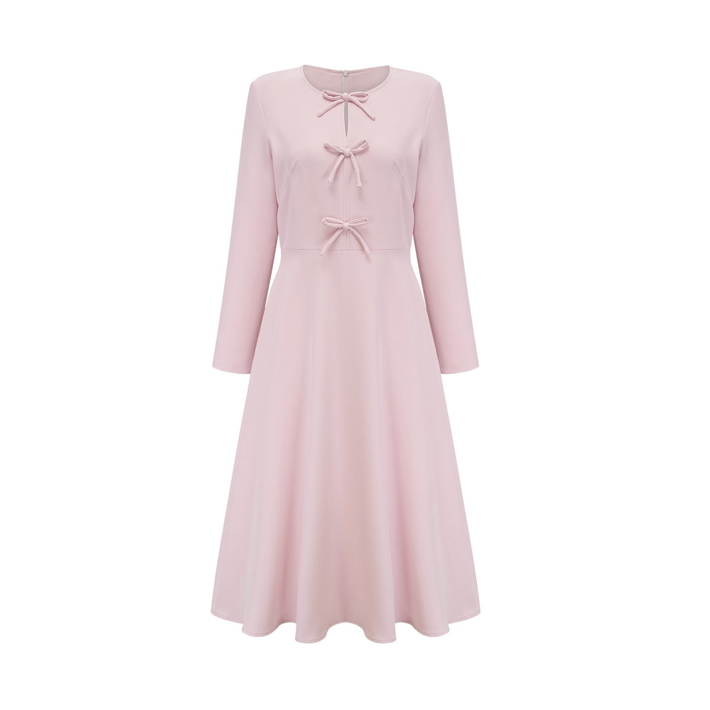 Elise pink bowdetail splitneck midi dress