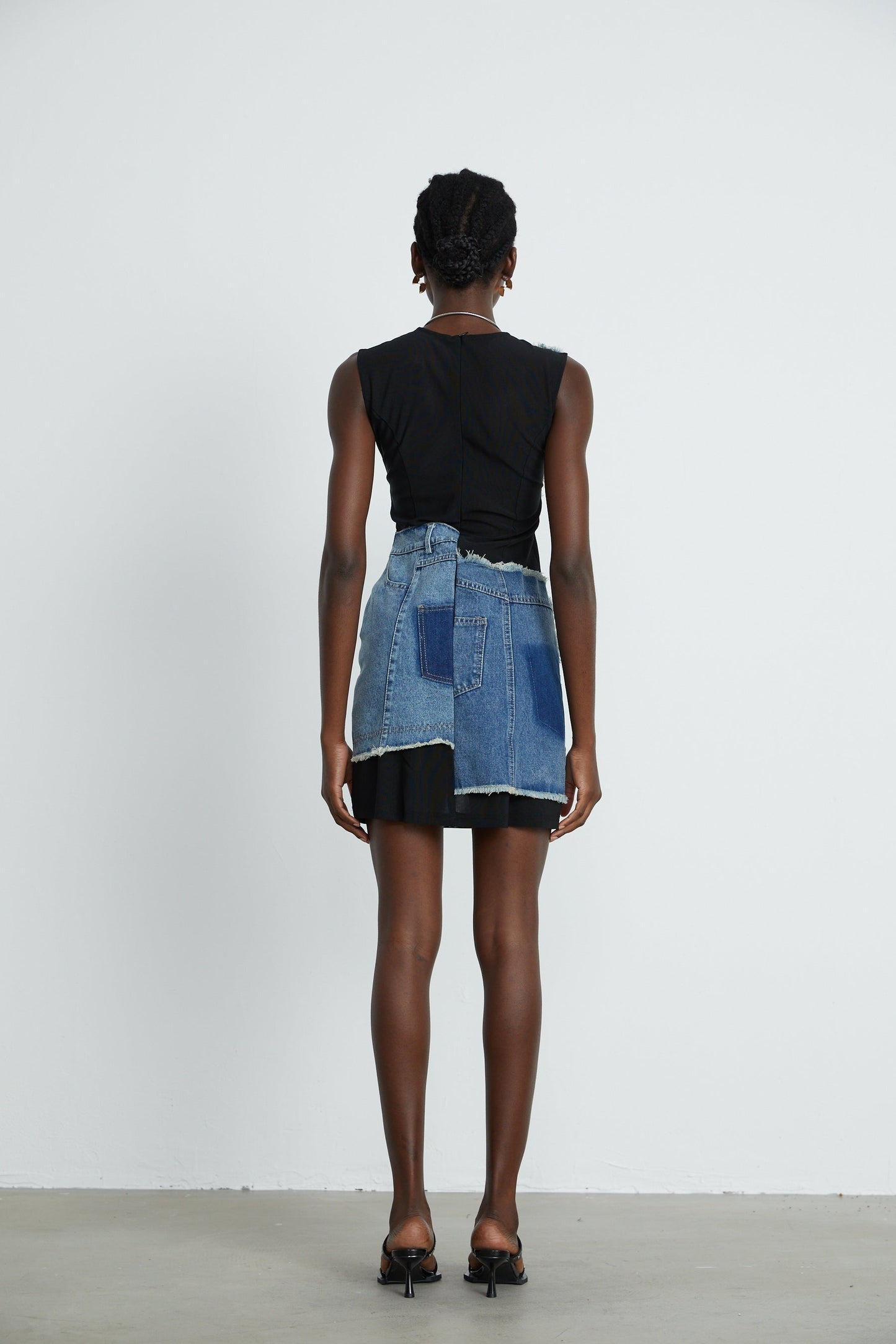 Lana denim patchwork sleeveless dress