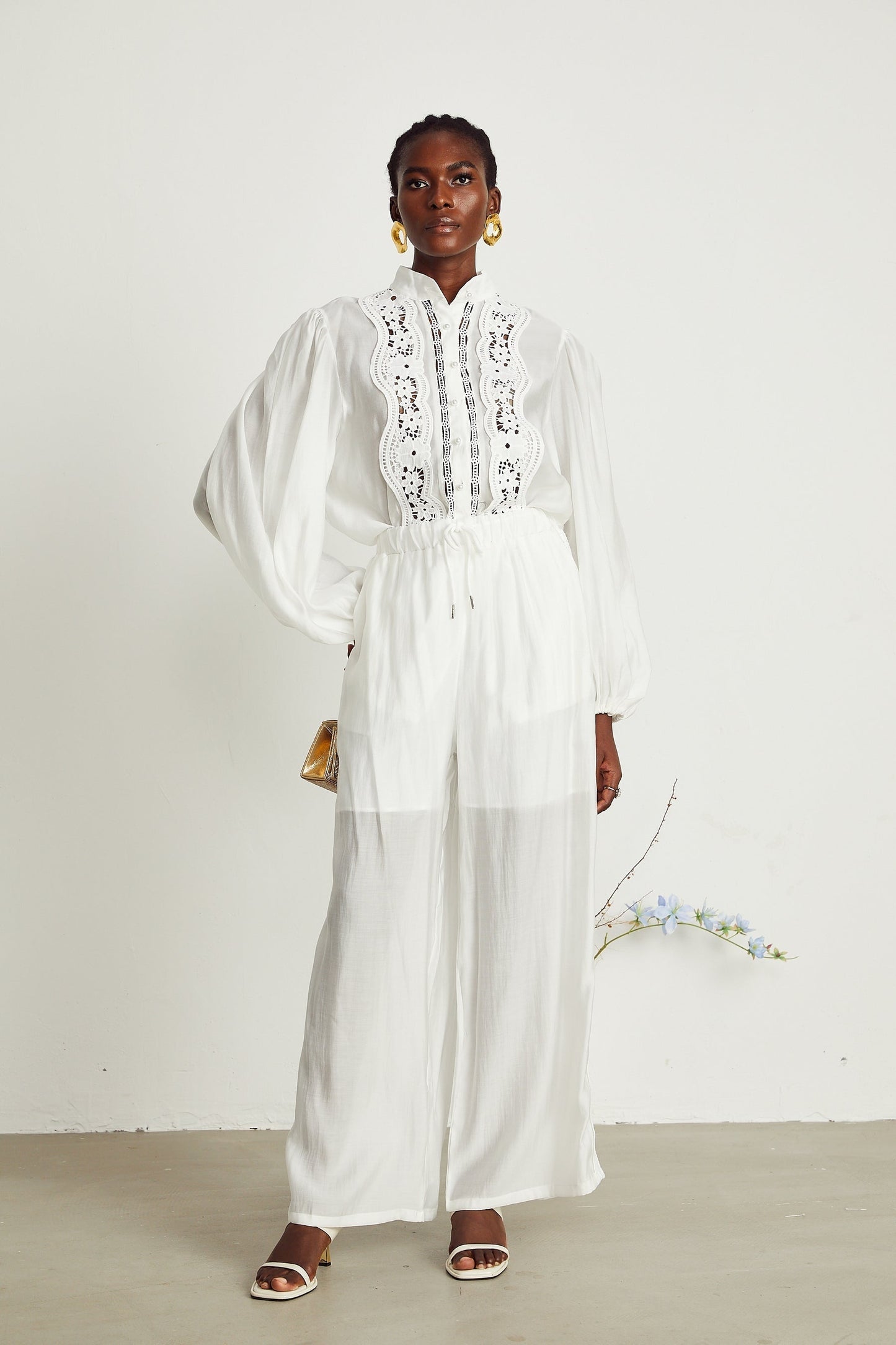 Yasmine semisheer shirt trousers matching set