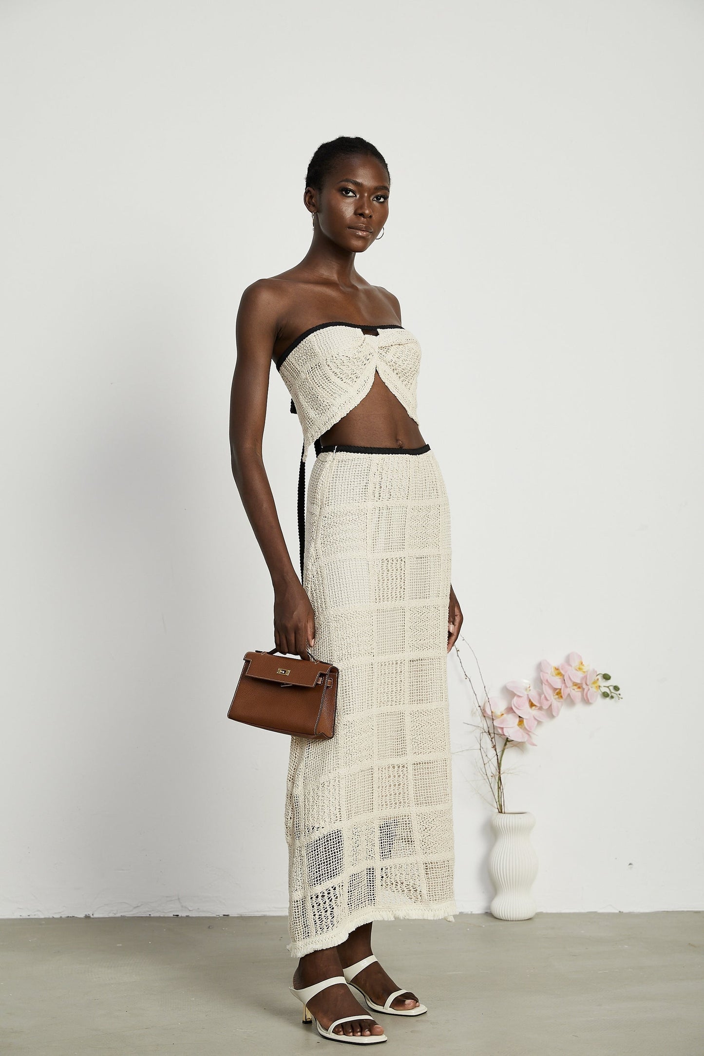 Yvette stretch knitted top skirt matching set