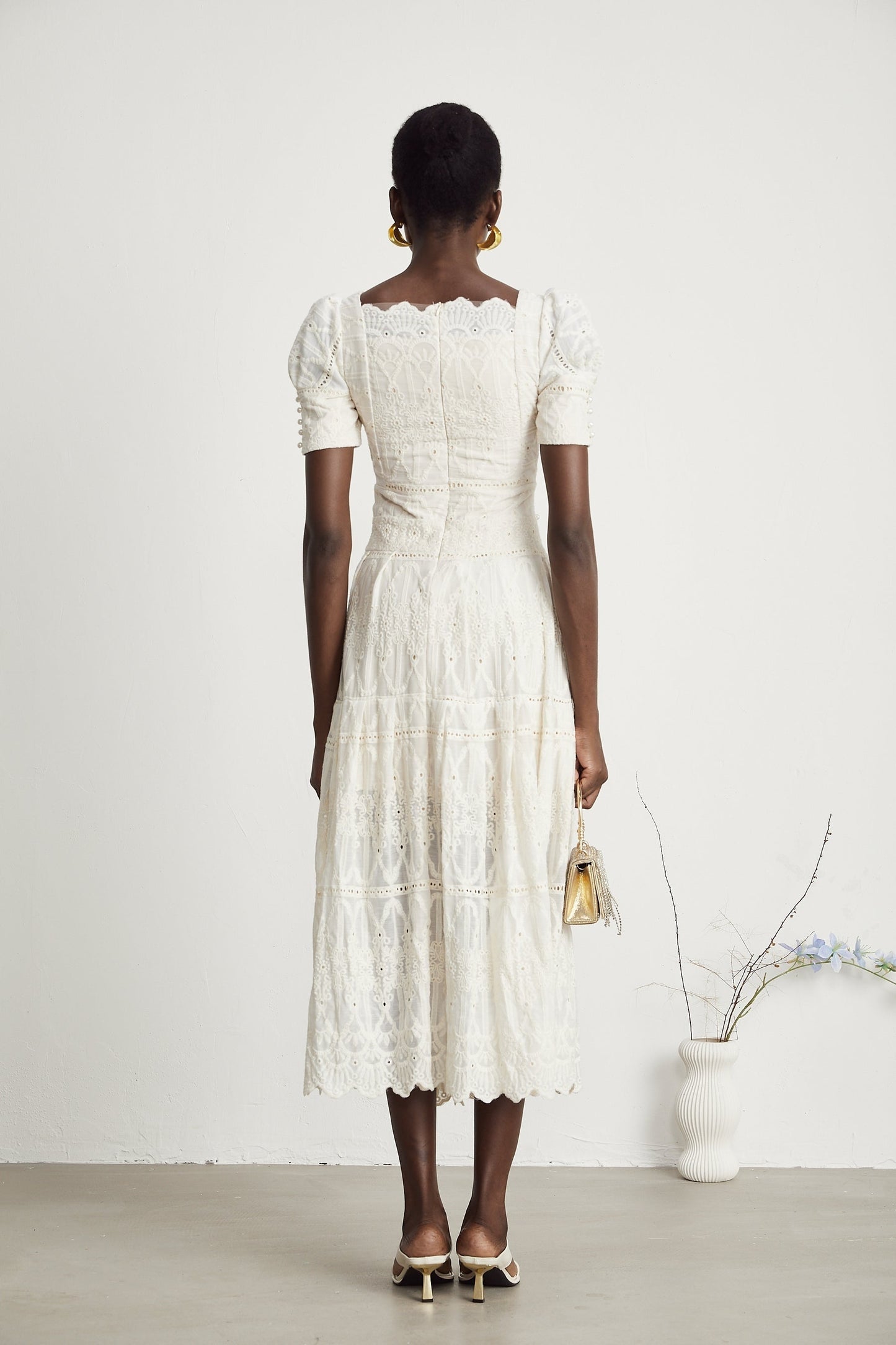 Anaïs fauxpearl embellished cutout midi dress