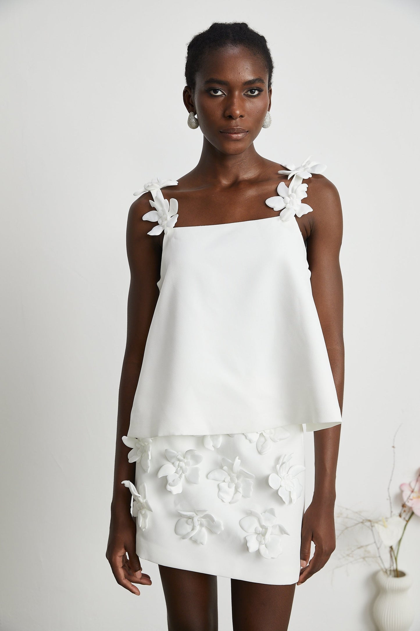 Odette white fauxfloral top skirt matching set