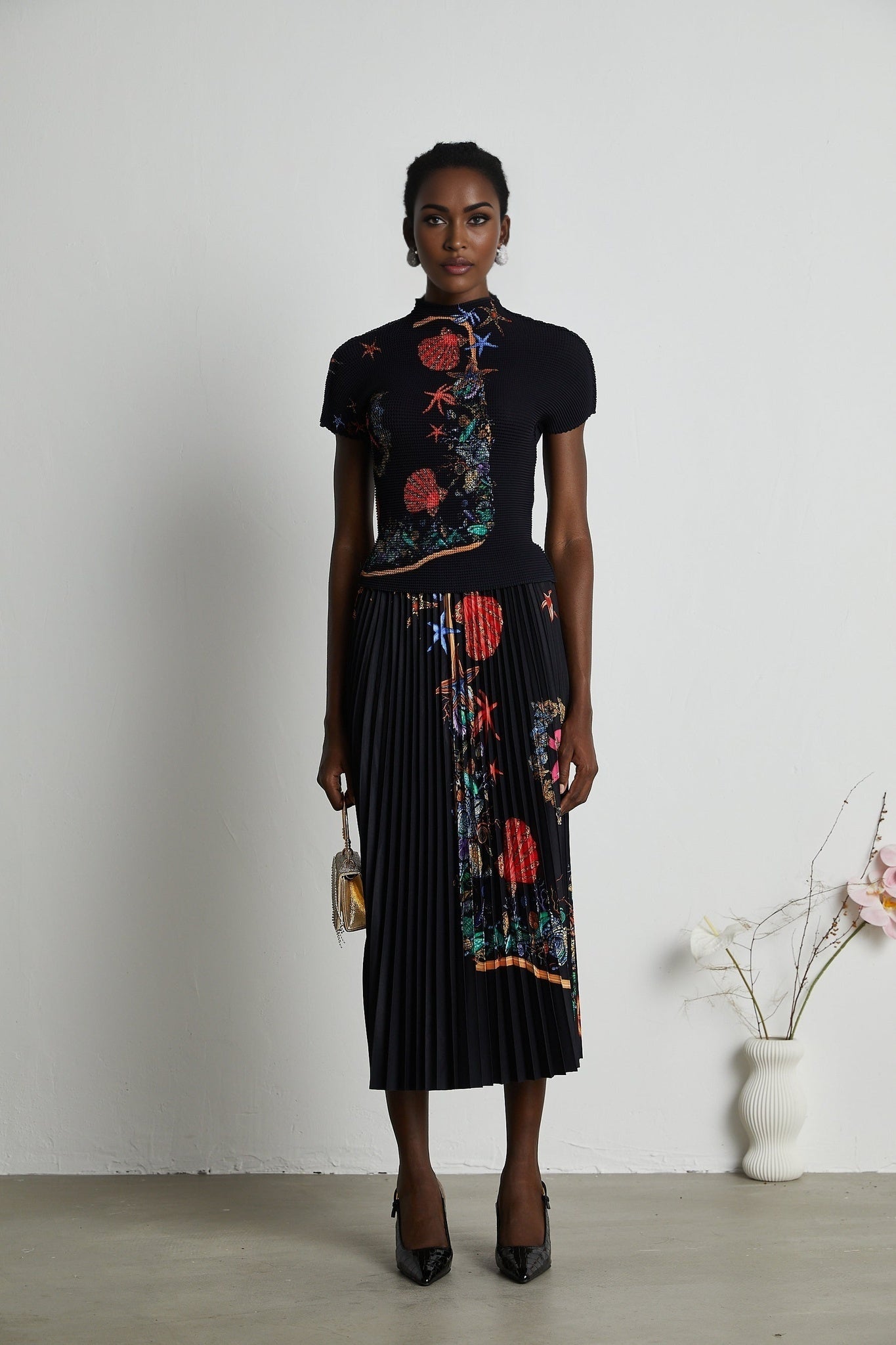 Josiane patternprint knitted top skirt matching set
