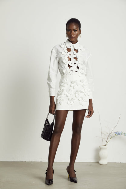 Rosalie white floral cutout shirt