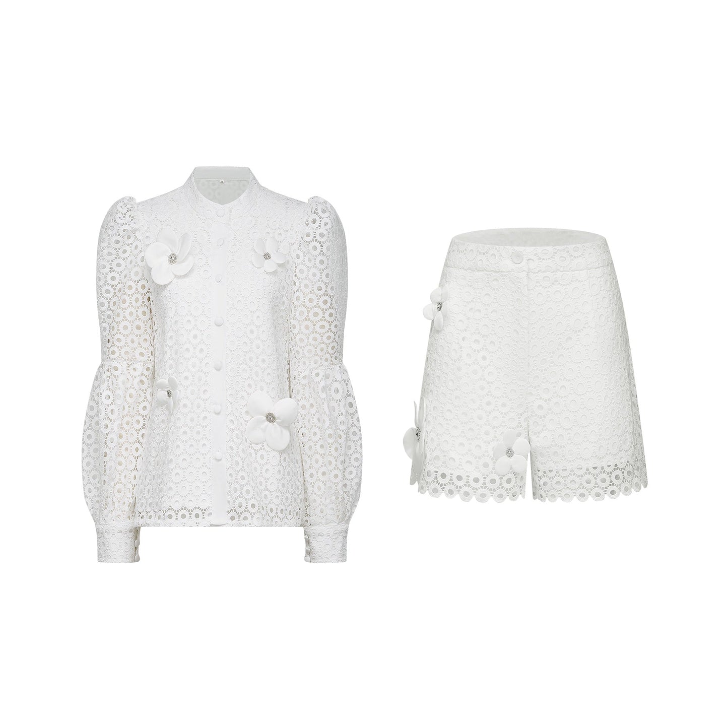 Calla fauxflower cutout blouse  shorts matching set