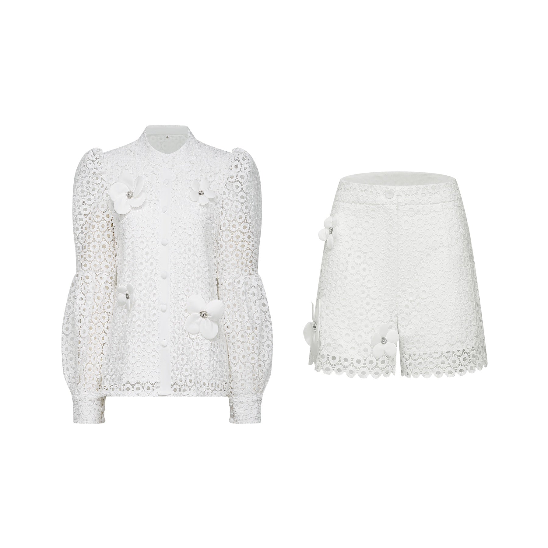 Calla fauxflower cutout blouse  shorts matching set
