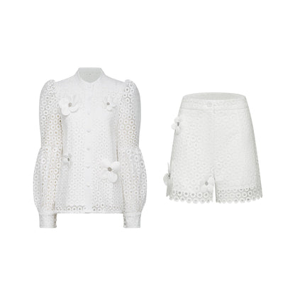 Calla fauxflower cutout blouse  shorts matching set