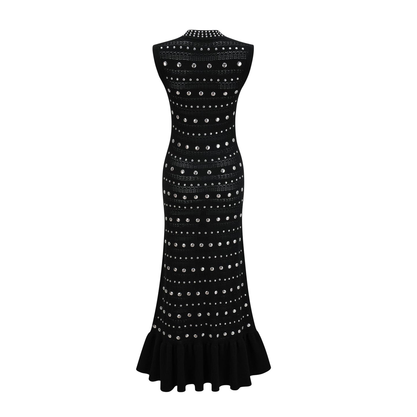 Black crochet knit maxi dress with studs by Chloe