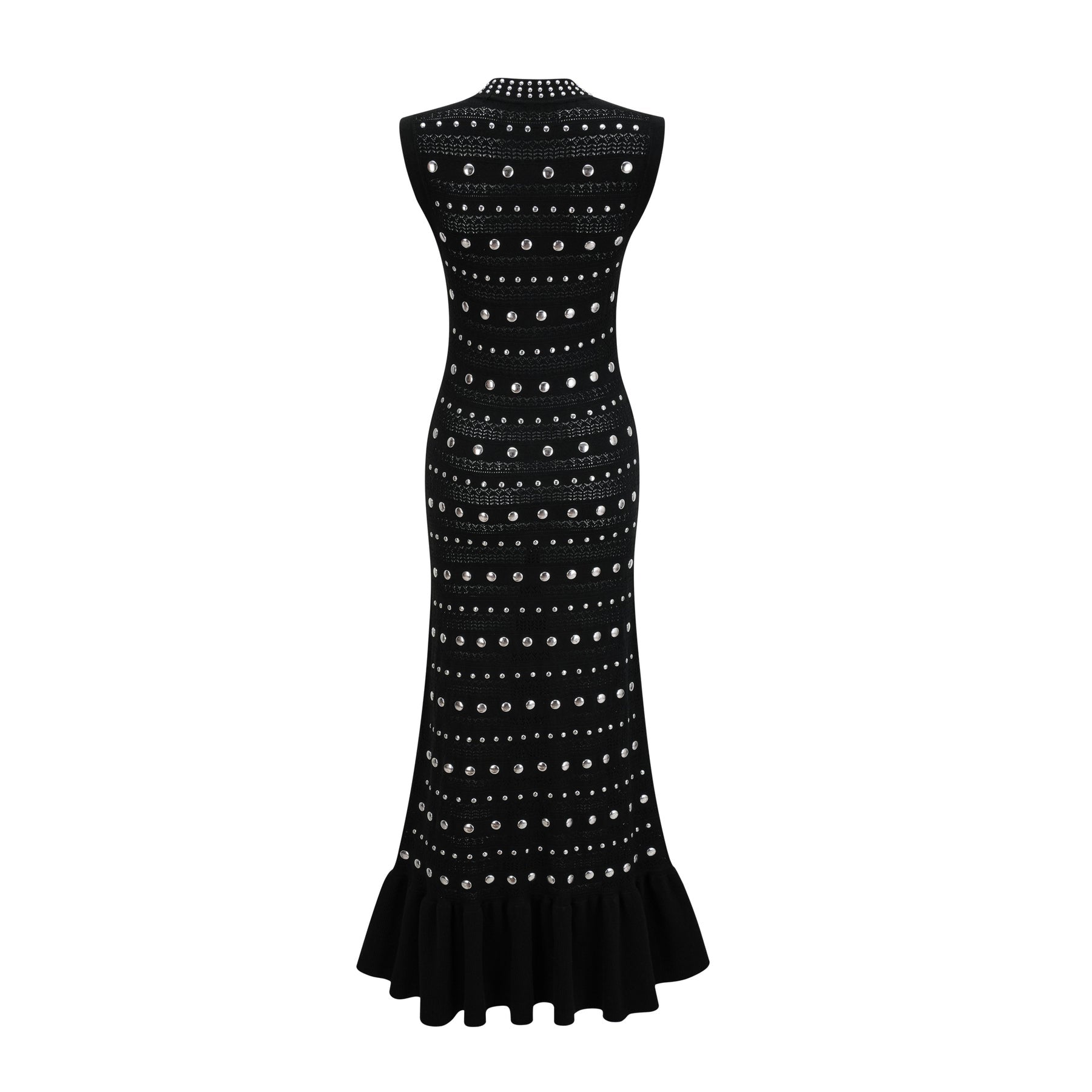 Black crochet knit maxi dress with studs by Chloe