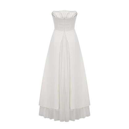 Vanessa white pleated offshoulder maxi dress