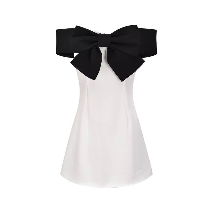 Raffaella Minikleid Weiß Farbblock Off-Shoulder Schleife