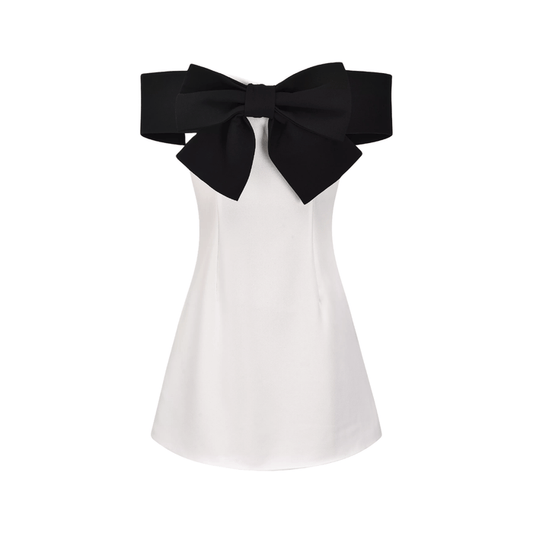 Raffaella Minikleid Weiß Farbblock Off-Shoulder Schleife