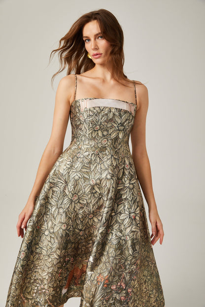 Claudia green jungleprint midi dress