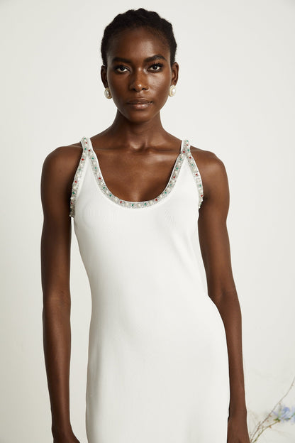 Blanche white beadembellished cardigan  dress matching set