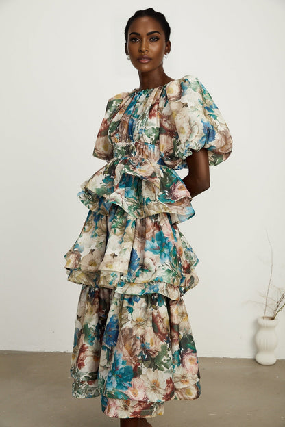 Marianne floralprint tiered midi dress