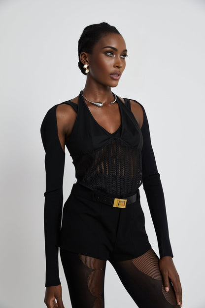 Mylah black panelled bustierstyle top