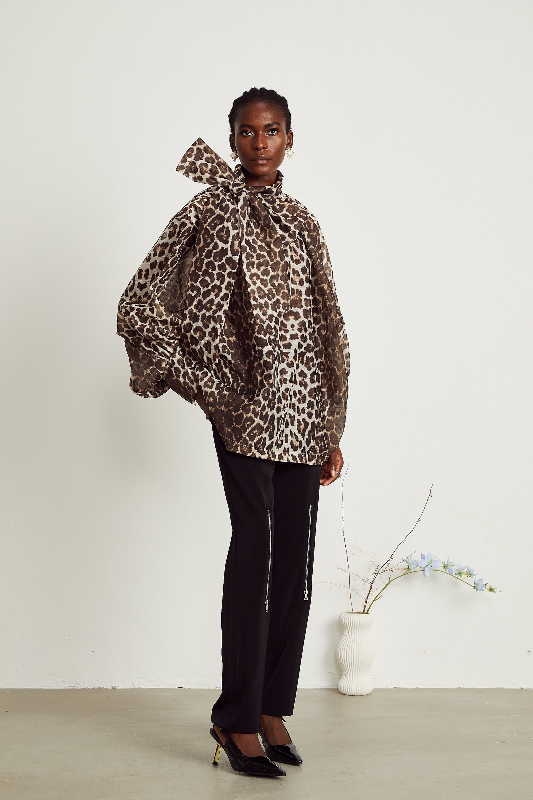 Belle leopardprint oversizesleeved blouse