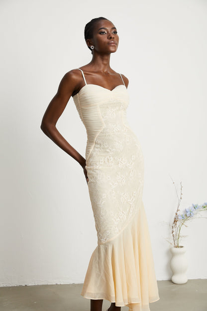 Audrey chiffon  lace midi dress