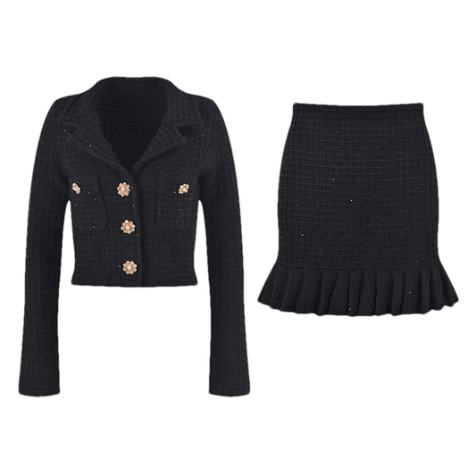 Ivy Jacke & Rock Schwarz Waffelstrick Set