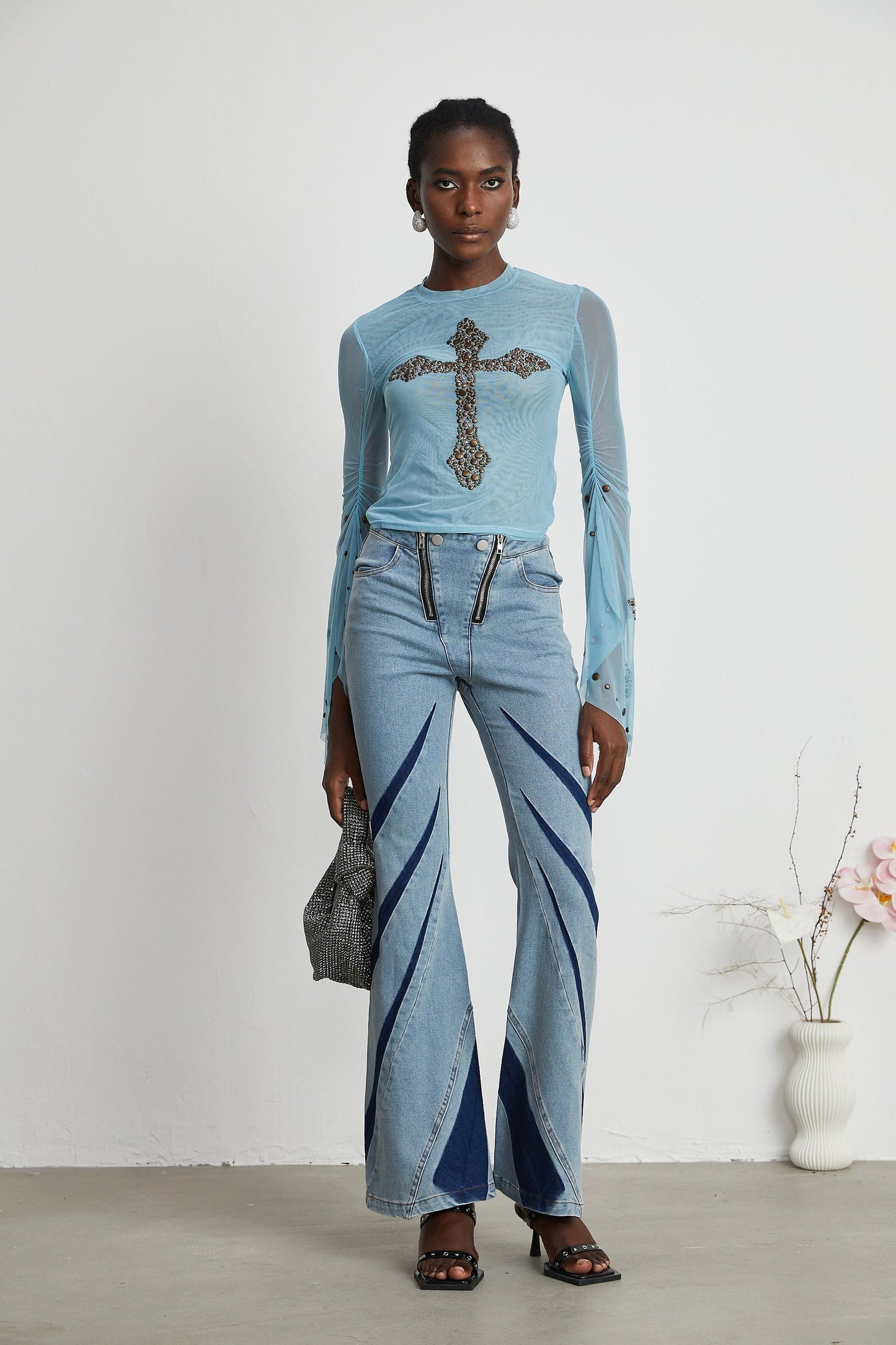 Émmanuelle semisheer studembellished top