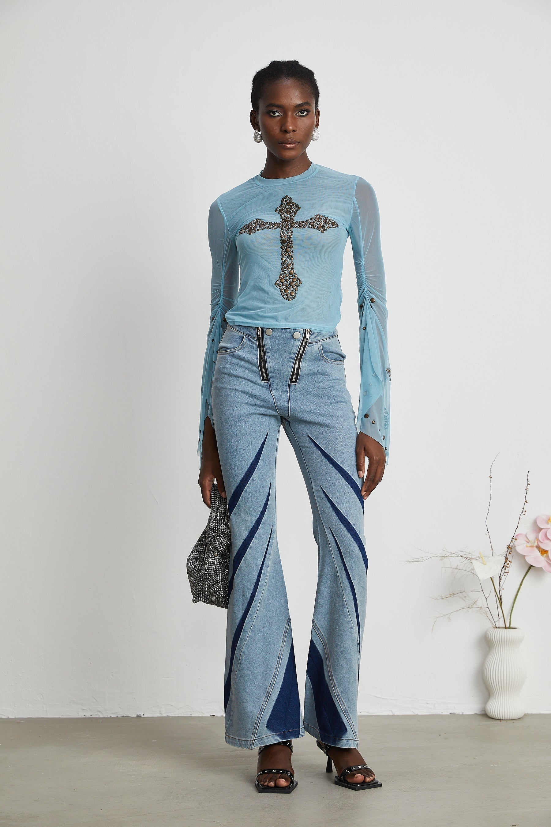 Émmanuelle semisheer studembellished top
