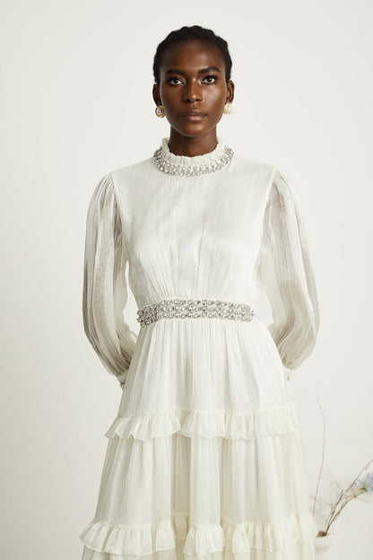 Raphaëlle crystalembellished tiered midi dress