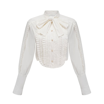 Céleste white pleated scarfcollar shirt