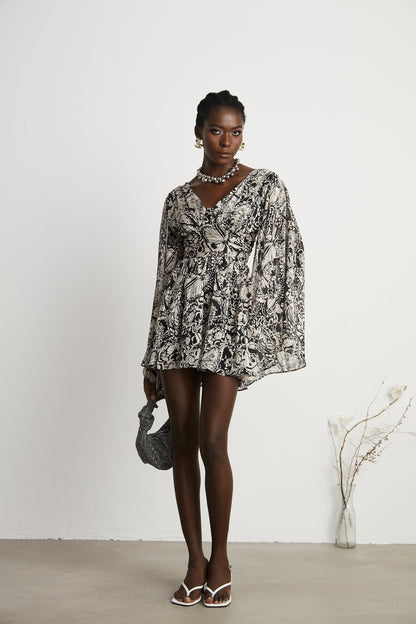 Perrine patternprint Vneck mini dress