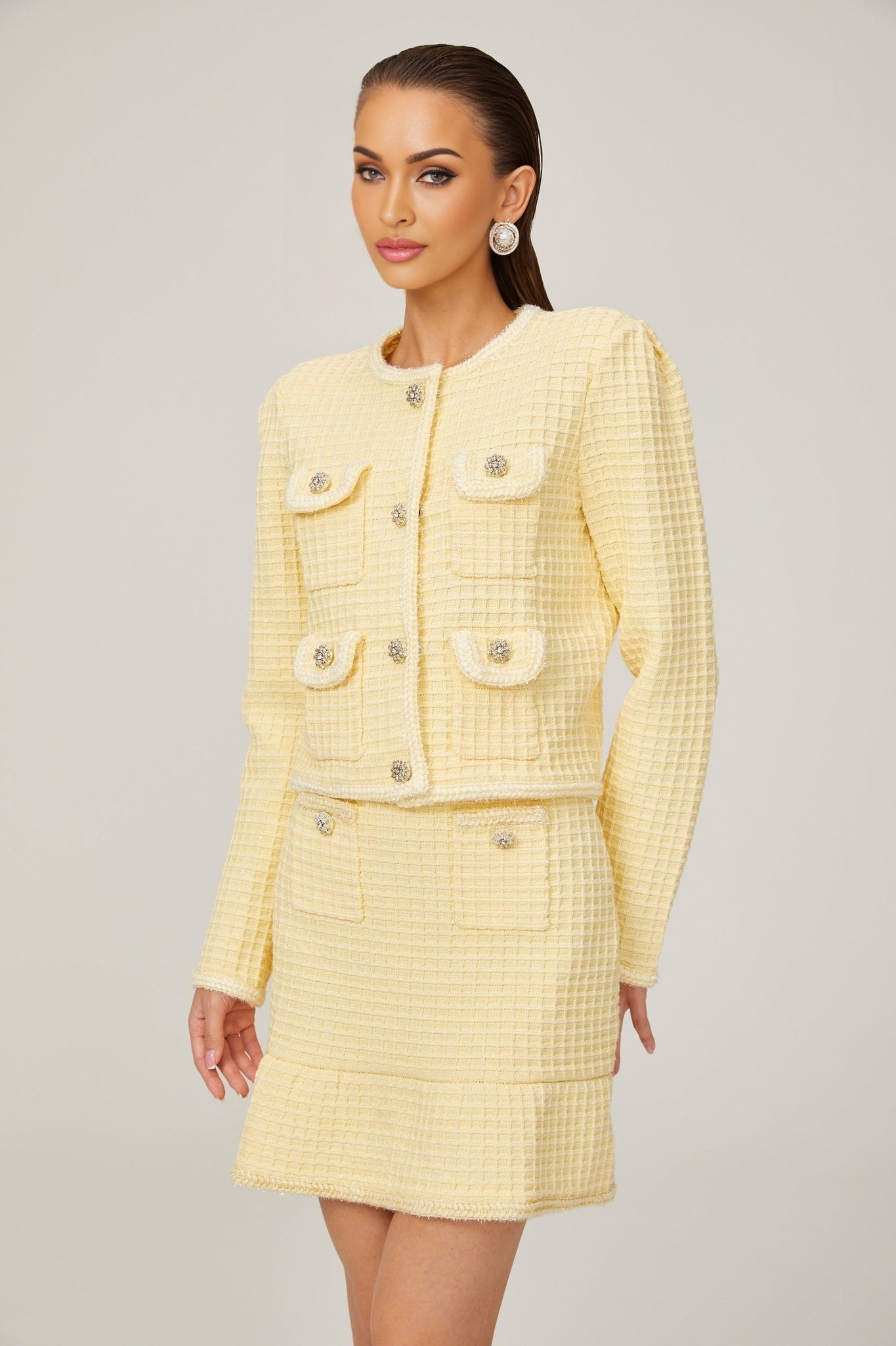 Fabienne yellow waffleknit jacket  skirt matching set
