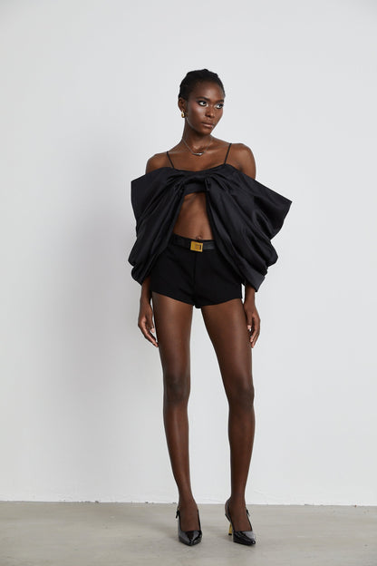 Solène bowknot scoopback top in Black