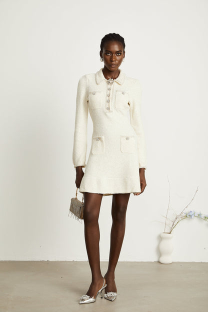 Auréliey white sequined tweed mini dress