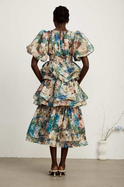 Marianne floralprint tiered midi dress