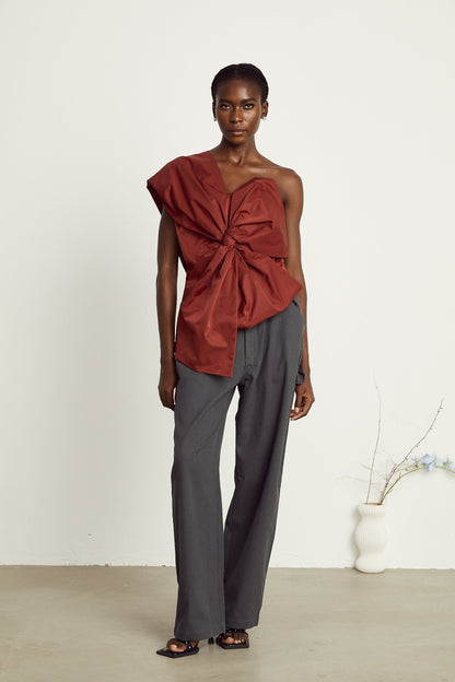 Hermine red bowdetail asymmetric top