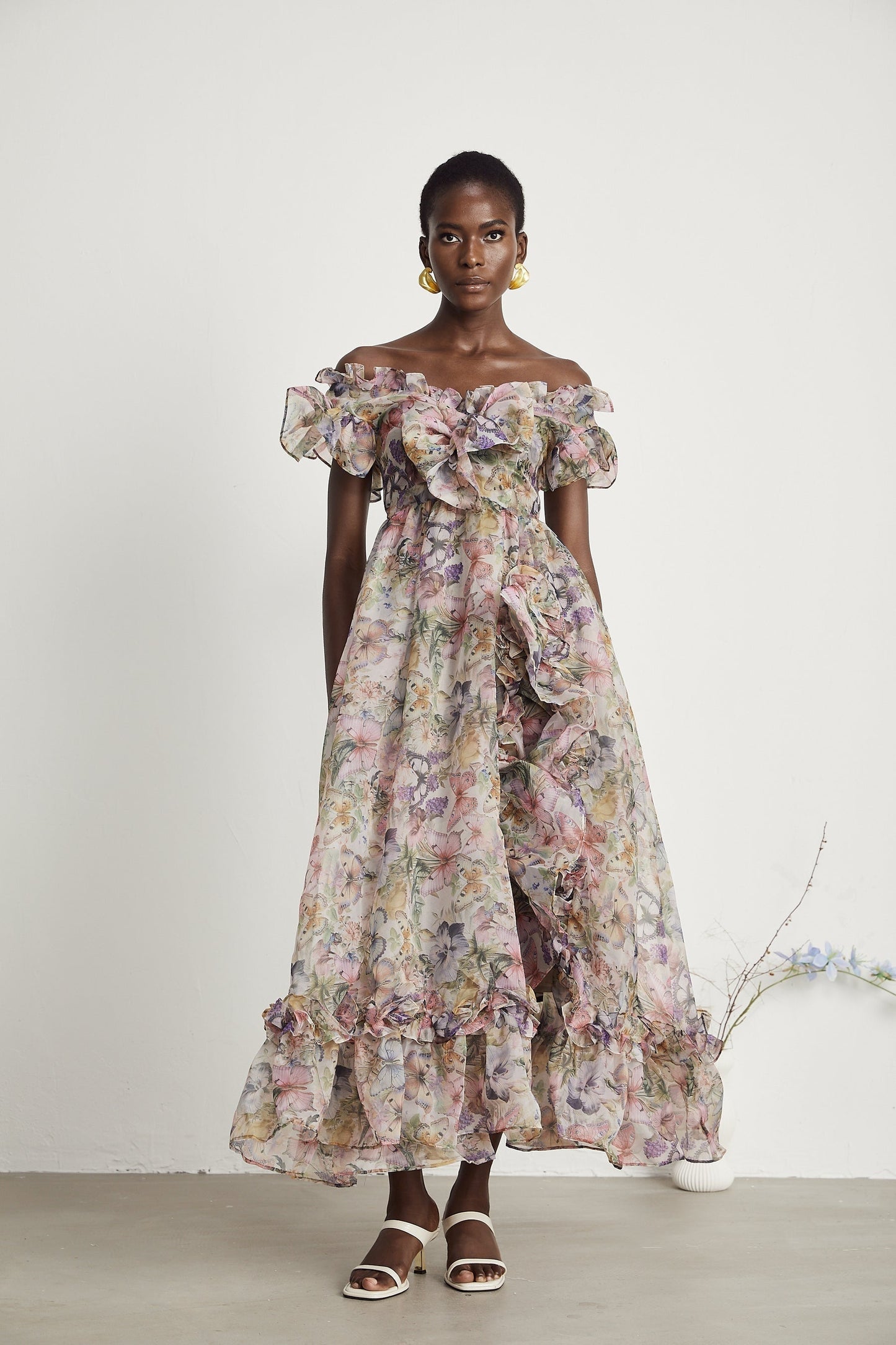Margaux offshoulder ruffled midi dress