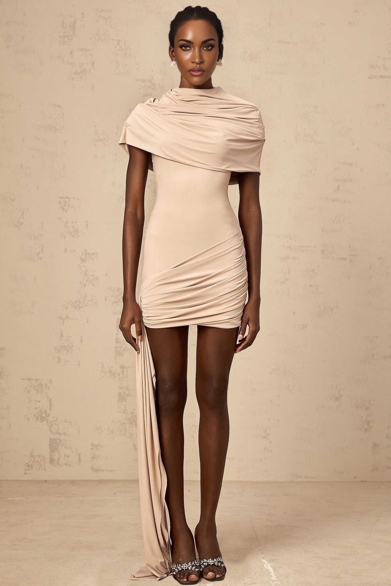 Gaëlle neutrals capedesign ruched fitted mini dress