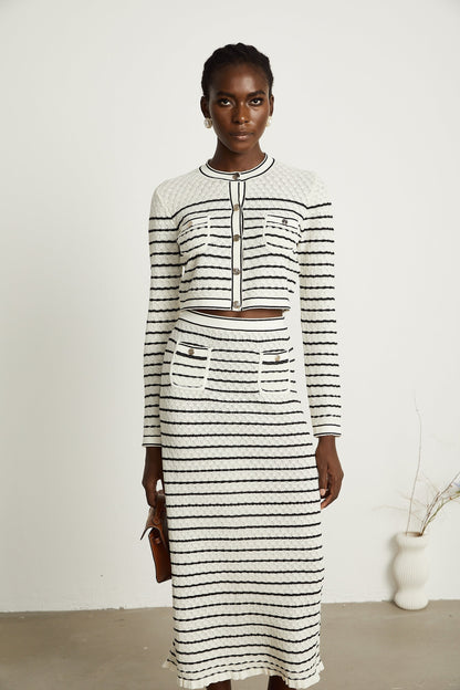 Colette pointelleknit cardigan  skirt matching set