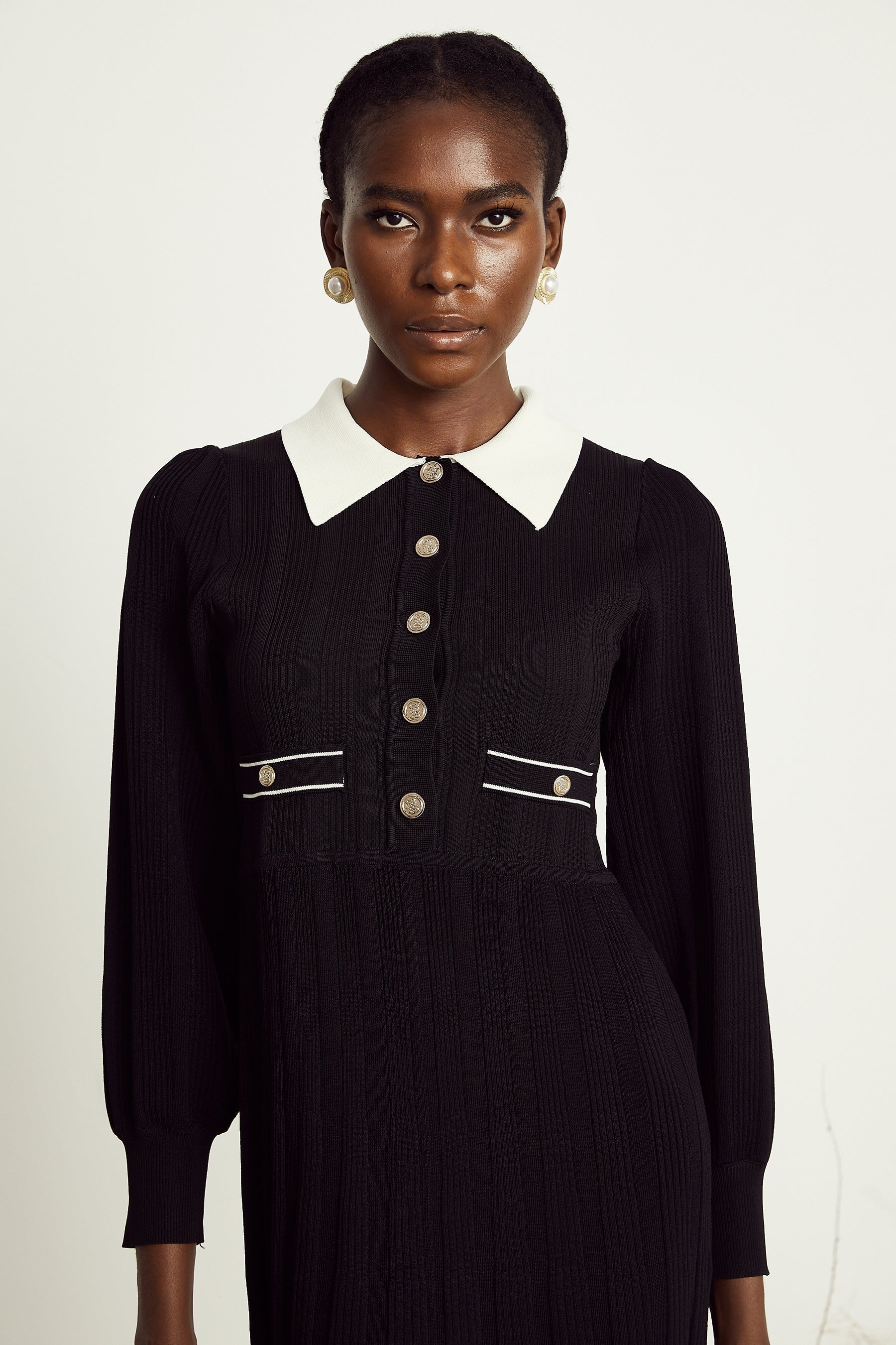 Rosalie black ribbedknit mini dress