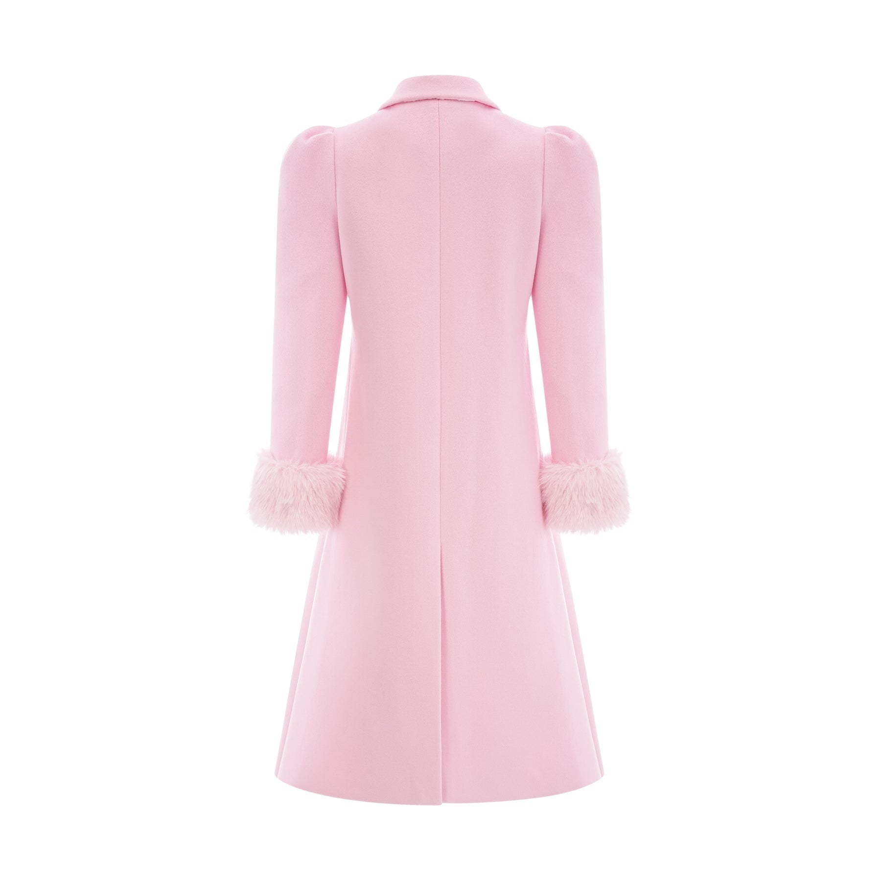A pink overcoat made of faux fur with a luxurious fluffy texture and long sleeves called Louisette