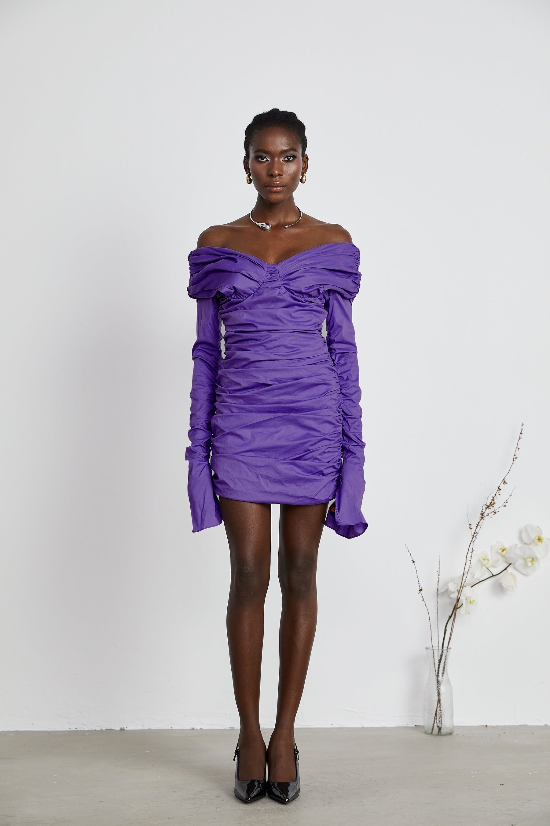 Apolline offshoulder ruched mini dress