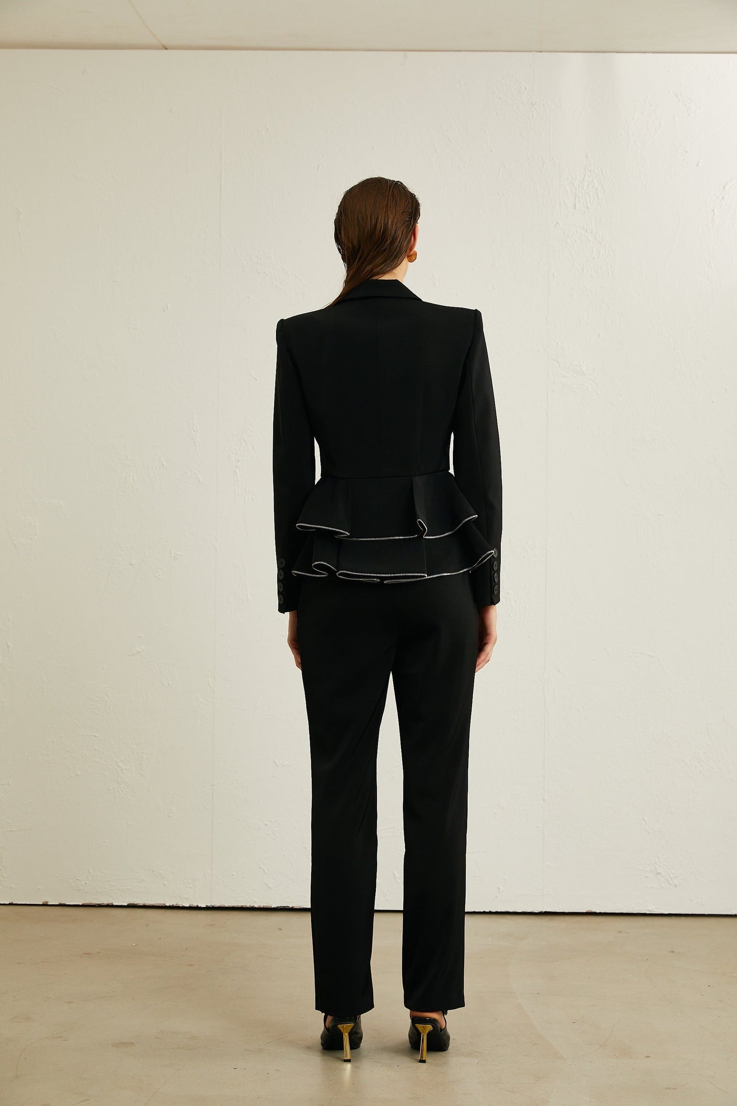 Élise black zipdetail jacket  trousers matching set