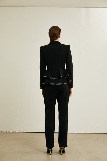 Élise black zipdetail jacket  trousers matching set