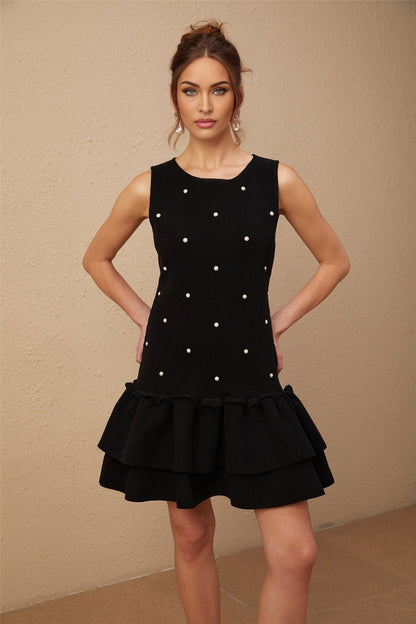 Blanche black knitted mini dress with bead embellishments