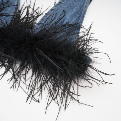 Milia feather denim top  skirt matching set