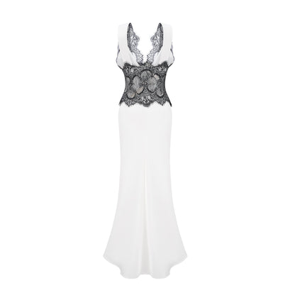 Éléonore contrastcolor lacedetail maxi dress